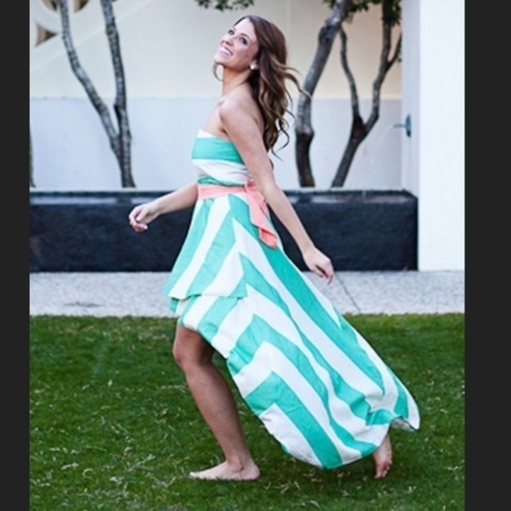 Anthropologie Linen Judith March strapless Striped Assymetrical Dress